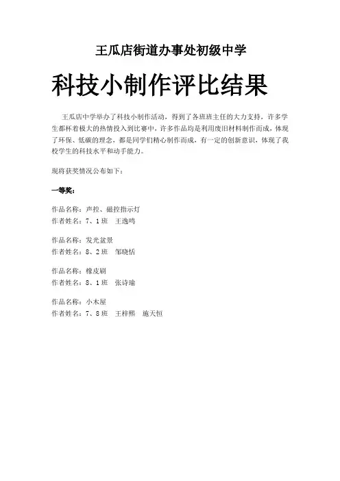 科技小制作评比结果