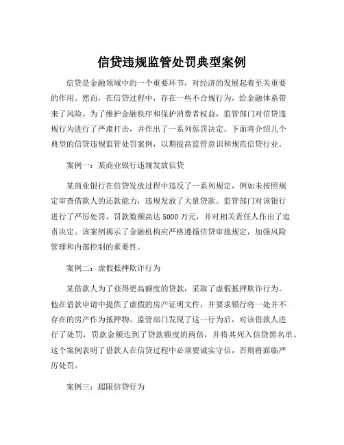 信贷违规监管处罚典型案例