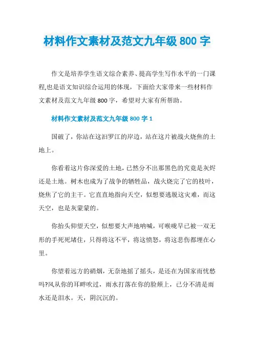 材料作文素材及范文九年级800字