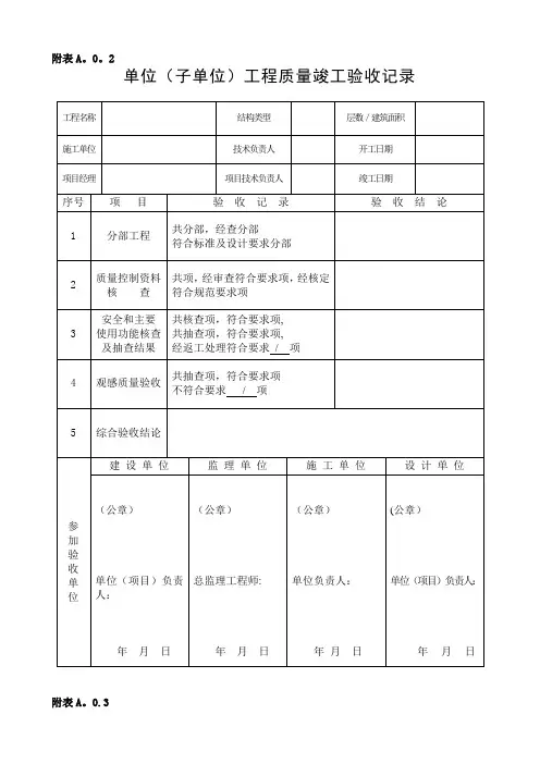 单位工程竣工验收记录表(四统表)