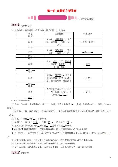 中考生物教材知识梳理第五单元生物圈中的其他生物第一讲动物的主要类群