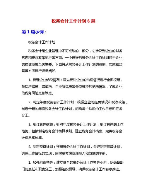 税务会计工作计划6篇