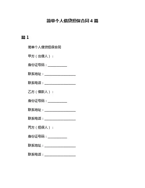 简单个人借贷担保合同4篇