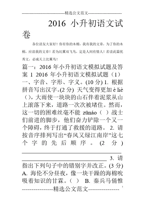 2016小升初语文试卷