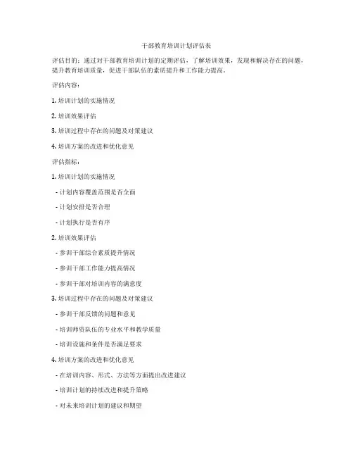 干部教育培训计划评估表