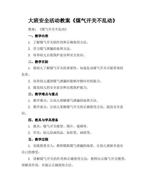 大班安全活动教案《煤气开关不乱动》