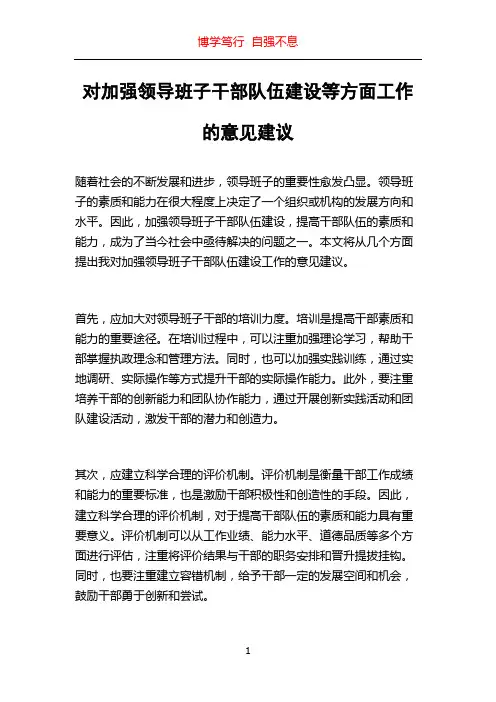 对加强领导班子干部队伍建设等方面工作的意见建议