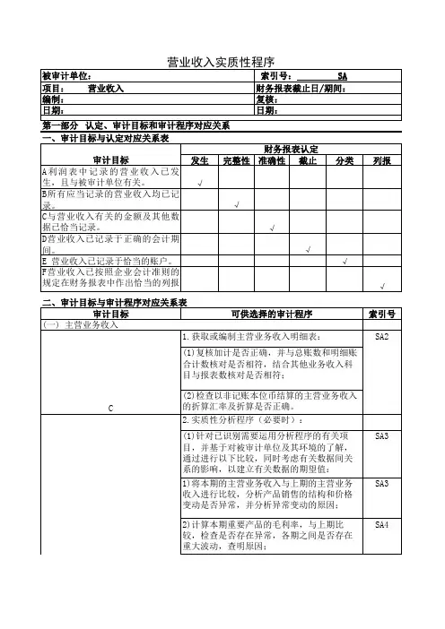 审计实质性测试程序—SA-营业收入