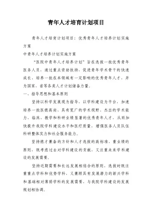 青年人才培育计划项目