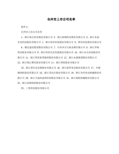 台州市上市公司名单