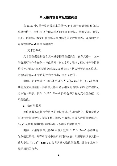 单元格内容的常见数据类型