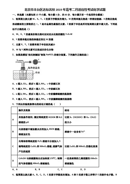 北京市丰台区达标名校2019年高考二月适应性考试化学试题含解析
