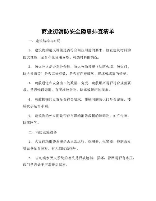 商业街消防安全隐患排查清单