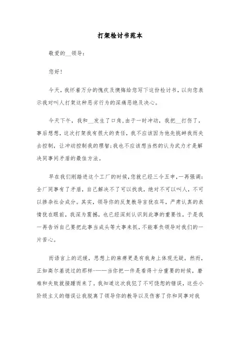 打架检讨书范本(五篇)
