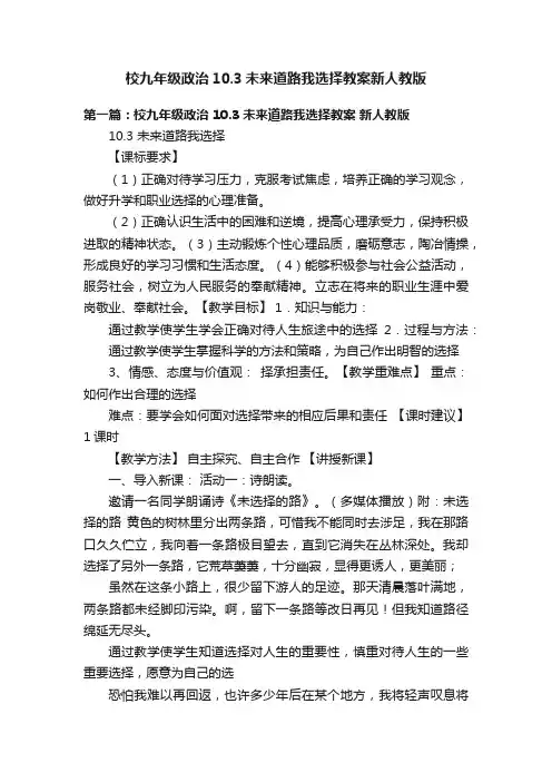校九年级政治10.3未来道路我选择教案新人教版