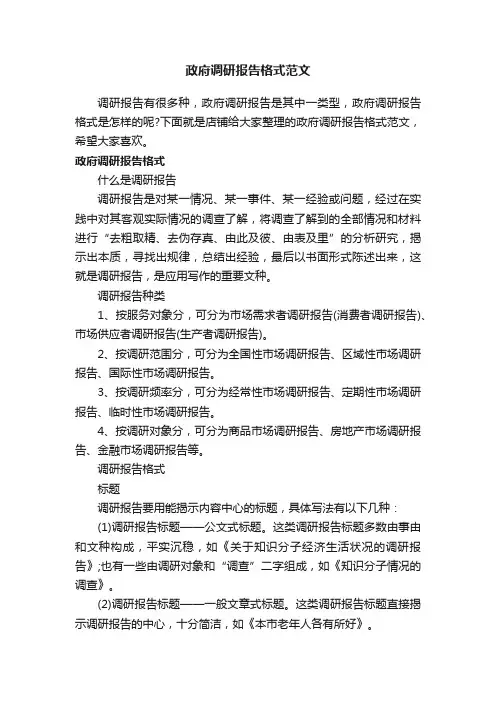 政府调研报告格式范文