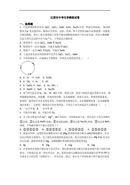 江阴市中考化学模拟试卷