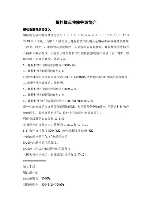 螺栓螺母性能等级简介讲解