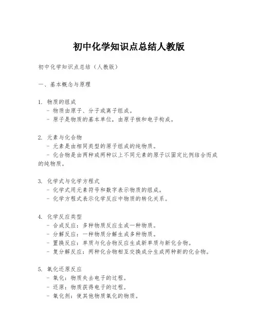 初中化学知识点总结人教版