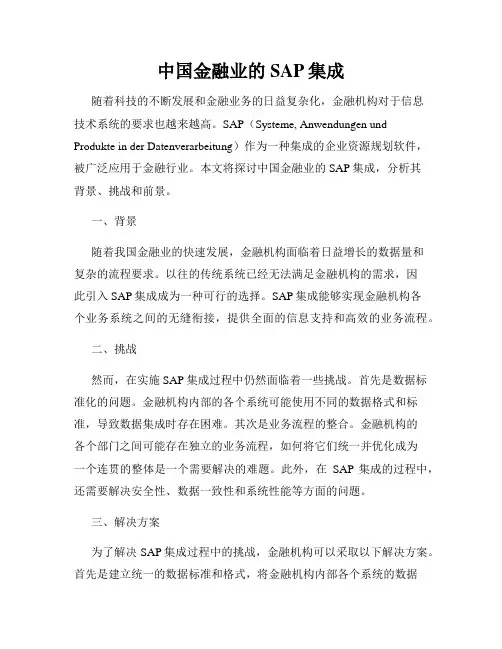 中国金融业的SAP集成