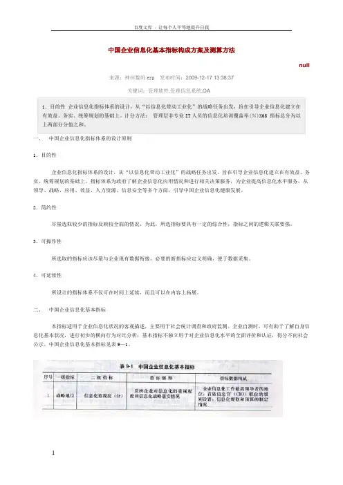 中国企业信息化基本指标构成方案及测算方法
