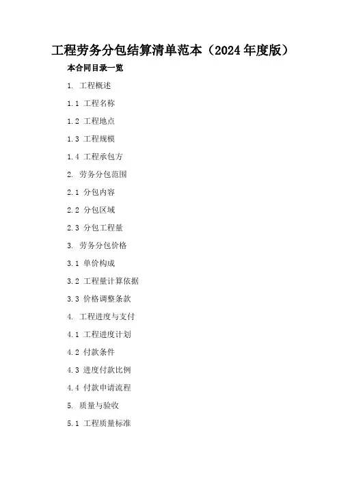 工程劳务分包结算清单范本(2024年度版)