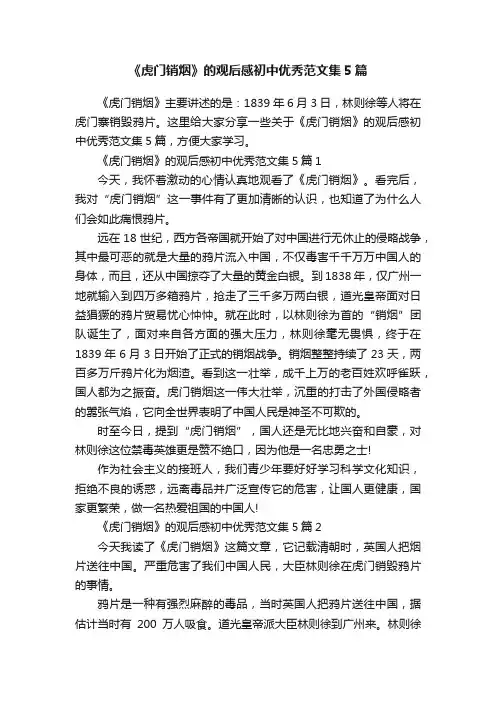 《虎门销烟》的观后感初中优秀范文集5篇