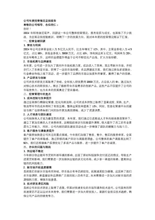 公司年度经营情况总结报告