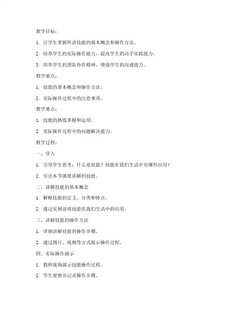 技能讲解详细教案模板范文