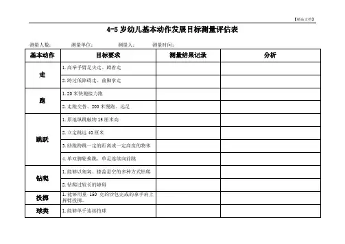 4-5岁幼儿基本动作发展目标测量评估表