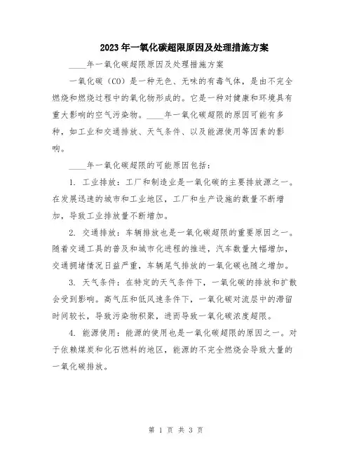 2023年一氧化碳超限原因及处理措施方案