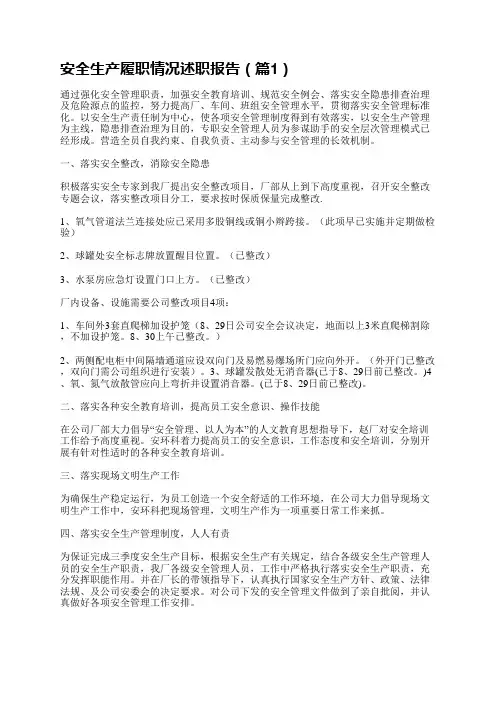 安全生产履职情况述职报告2023