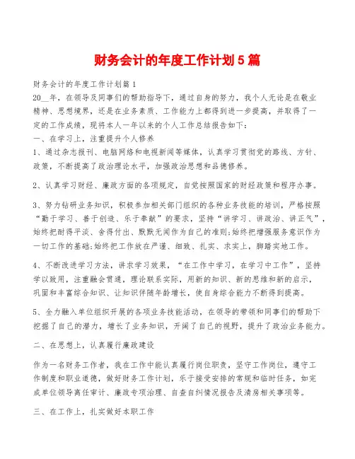 财务会计的年度工作计划5篇