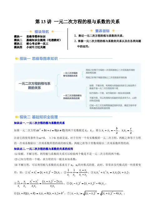 2024–2025学年九年级数学讲义(北师大版)第13讲 一元二次方程的根与系数的关系(解析版)