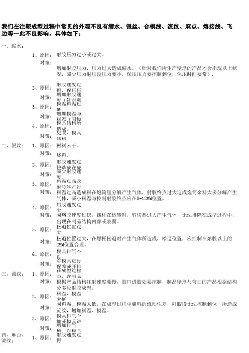 注塑异常原因及处理