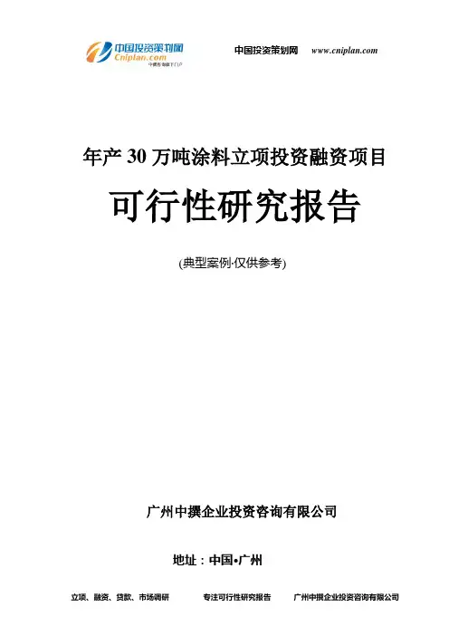 年产30万吨涂料融资投资立项项目可行性研究报告(非常详细)