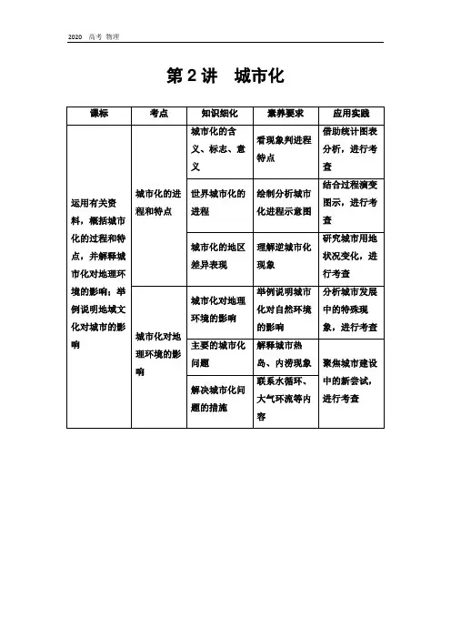 2020高考地理精准大新高考地区专用讲义：第8章 第2讲 城市化 
