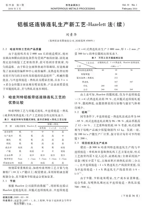 铝板坯连铸连轧生产新工艺Hazelett法续