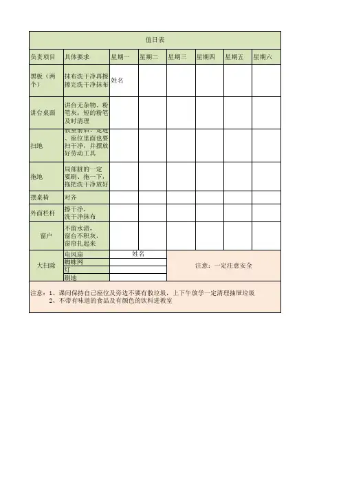 值日表安排