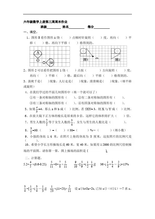 六年级数学上册第三周周末作业