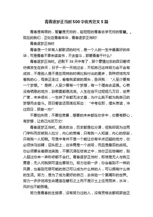 青春逐梦正当时500字优秀范文5篇