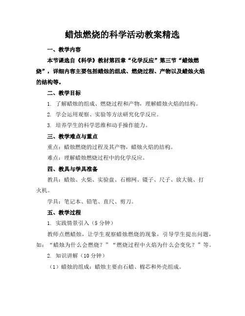 蜡烛燃烧的科学活动教案精选