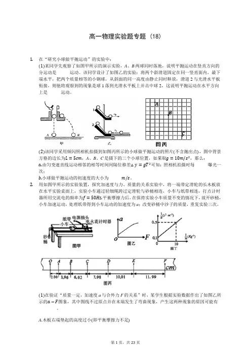 高一物理实验题专题 (18)-0721(含答案解析)