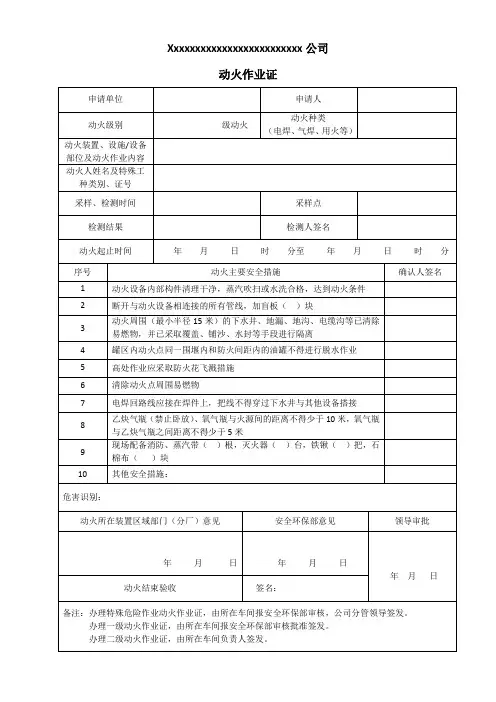 动火作业证(动火票)模版