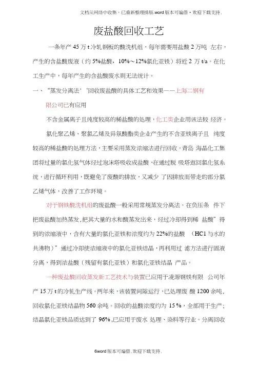 三种废酸回收工艺和效果