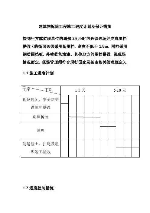 建筑物拆除工程施工进度计划及保证措施