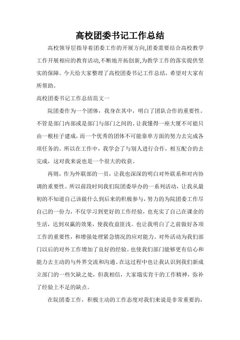  高校团委书记工作总结