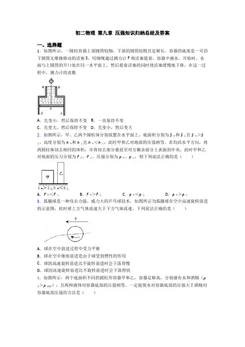 初二物理 第九章 压强知识归纳总结及答案