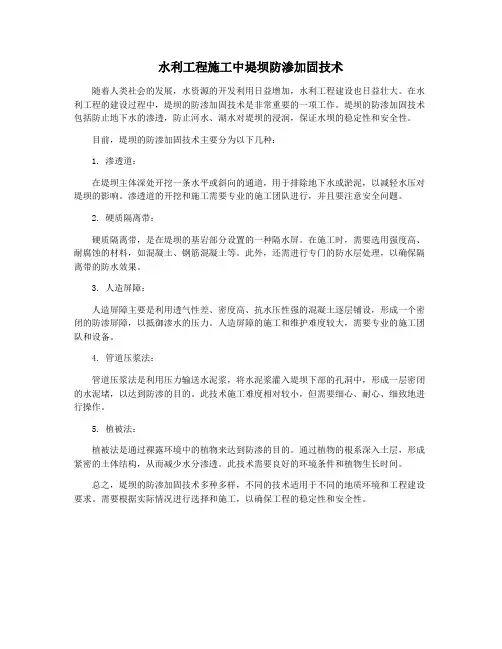 水利工程施工中堤坝防渗加固技术