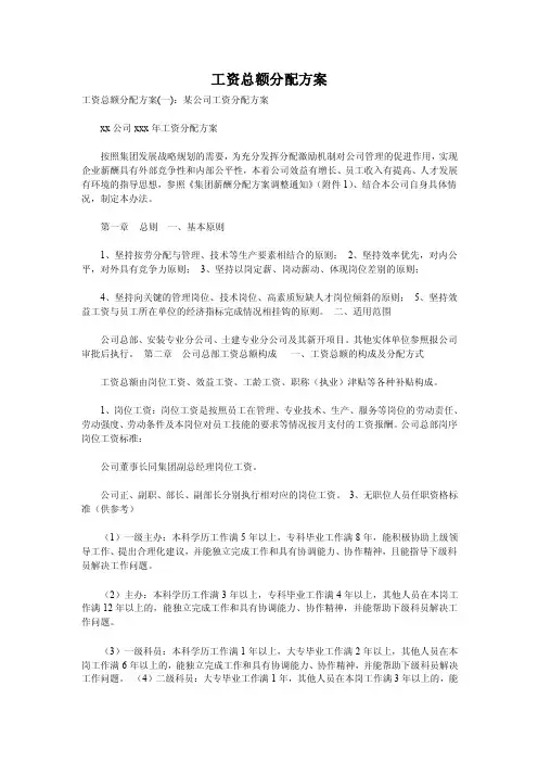工资总额分配方案